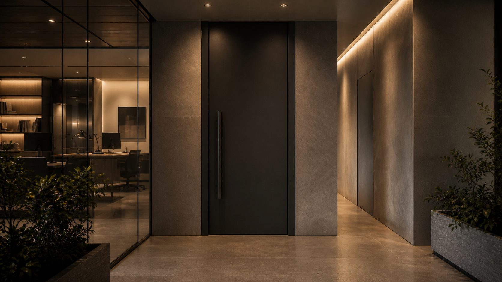 DWĀR modern entrance door in hotel lobby