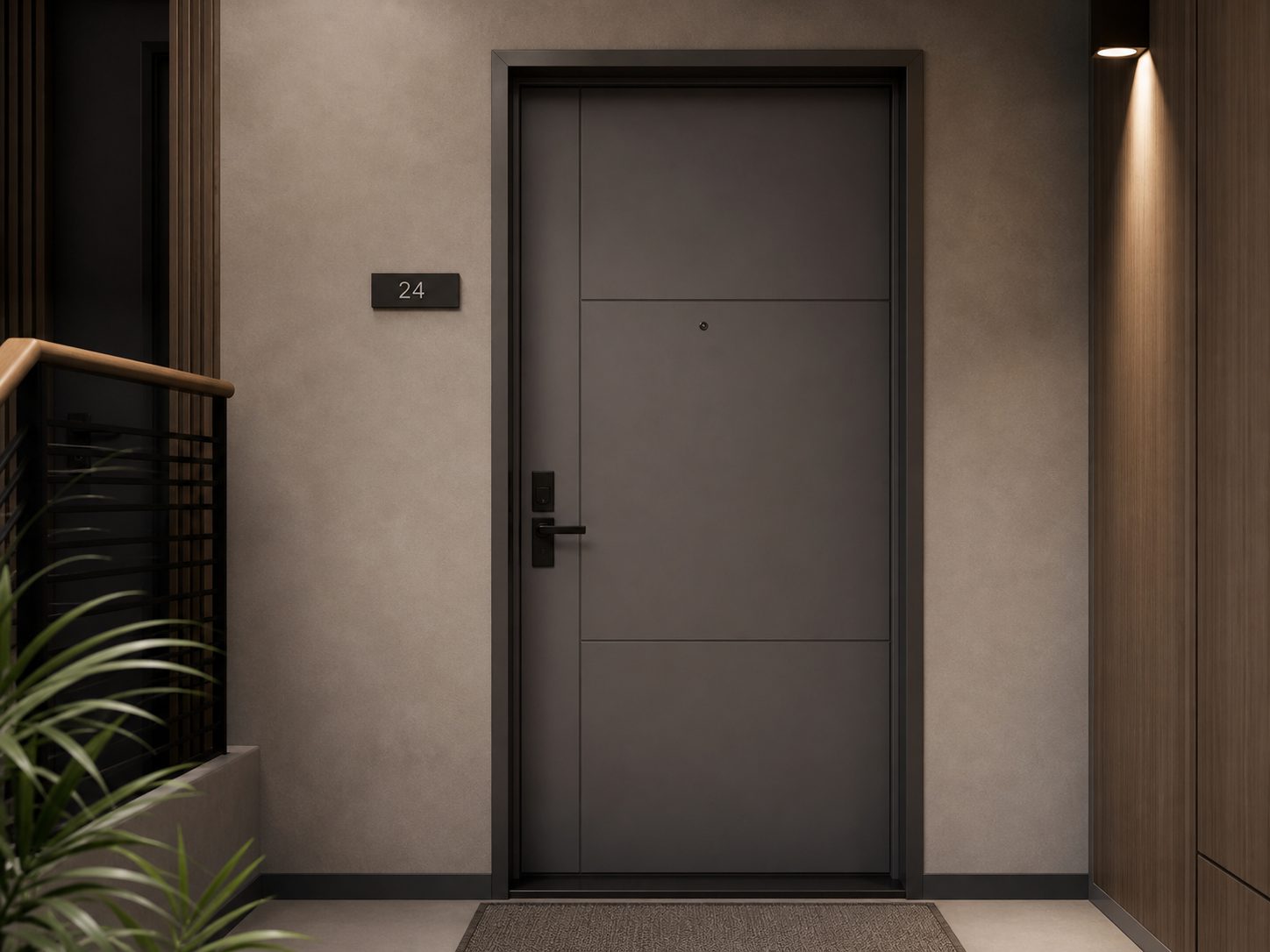 DWĀR luxury charcoal apartment entrance door